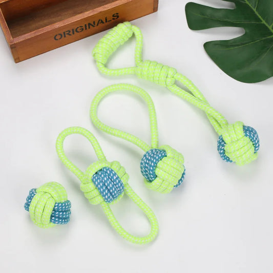 4 Piece Set of Interactive Cotton Rope Mini Dog Toy Ball for Large Small Dogs Pet Accessories with Teeth Brush Chew Function.